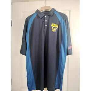 America's Navy Men's Performance Polo Shirt Blue Embroidered Logo Flag Sz XXL